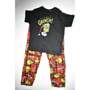 XL Extra Large 40-42 Grinch Shirt and Fleece Pants Set PJ Pajama Sleep Set